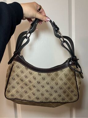 Dooney & Bourke Beige & Brown Signature Canvas Shoulder Bag